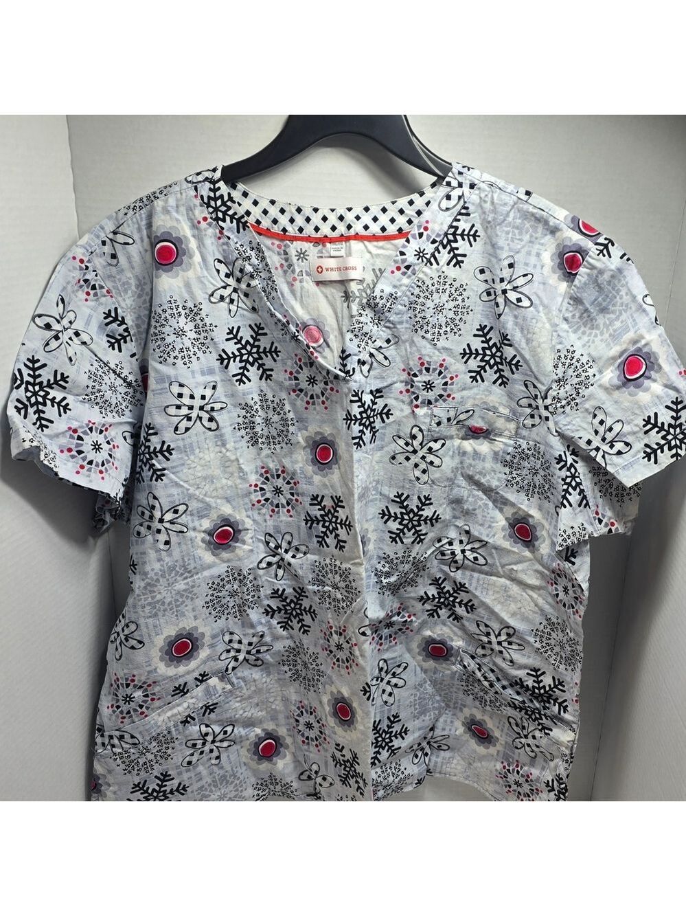 White Cross Gray and Pink Patterned Blouse